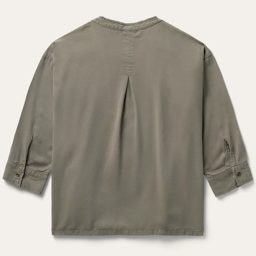 Olive Lyocell Twill Peasant Top