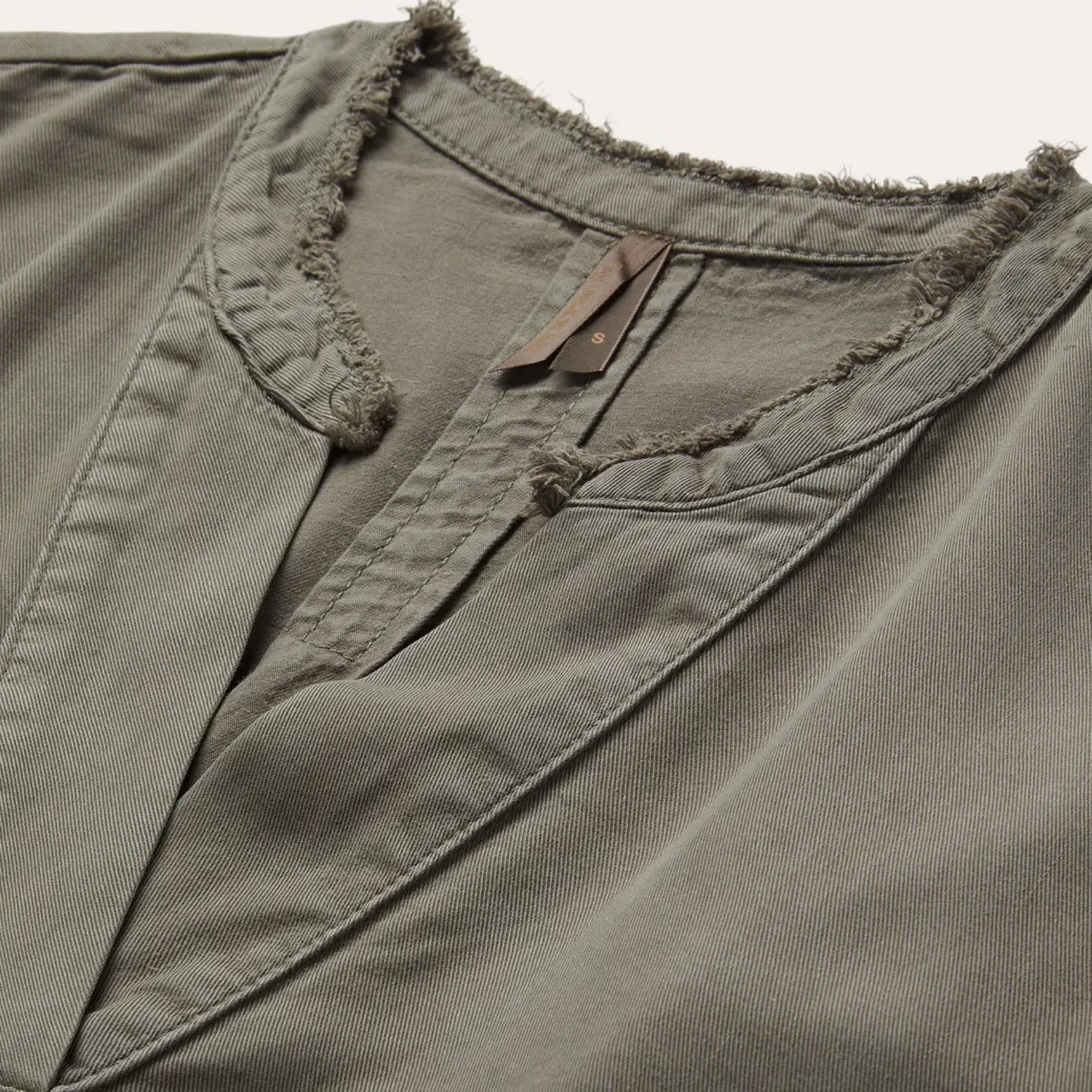 Olive Lyocell Twill Peasant Top