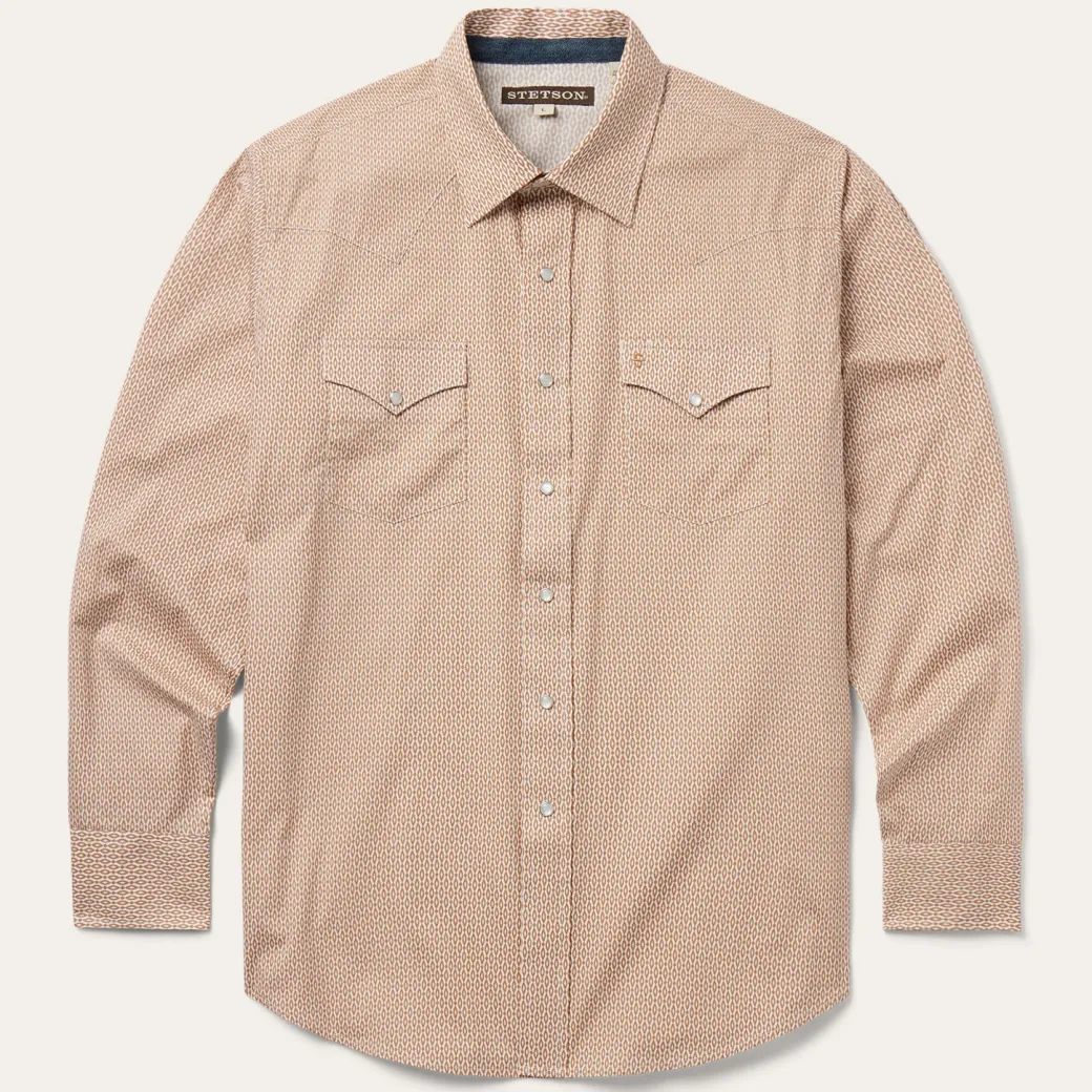 Orange Diamond Print Western Shirt