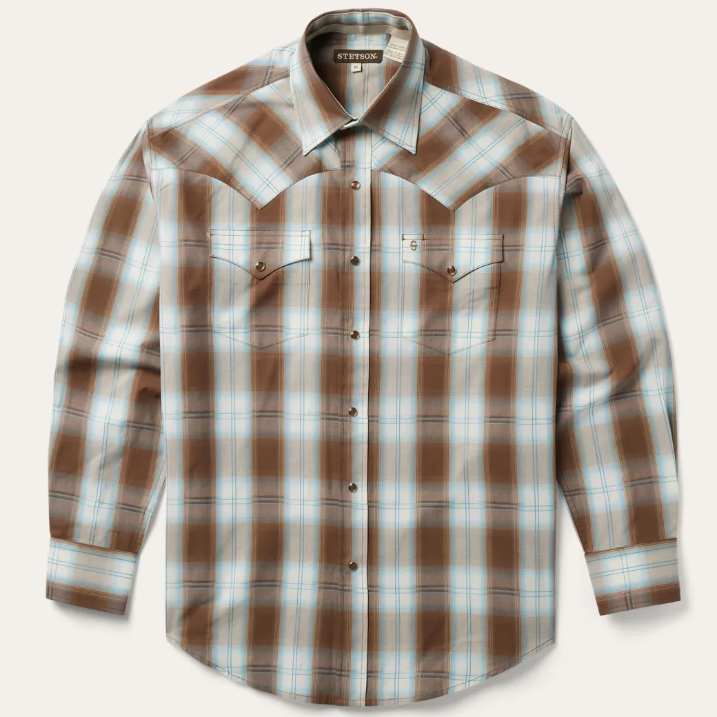 Sand Ombre Plaid Western Shirt