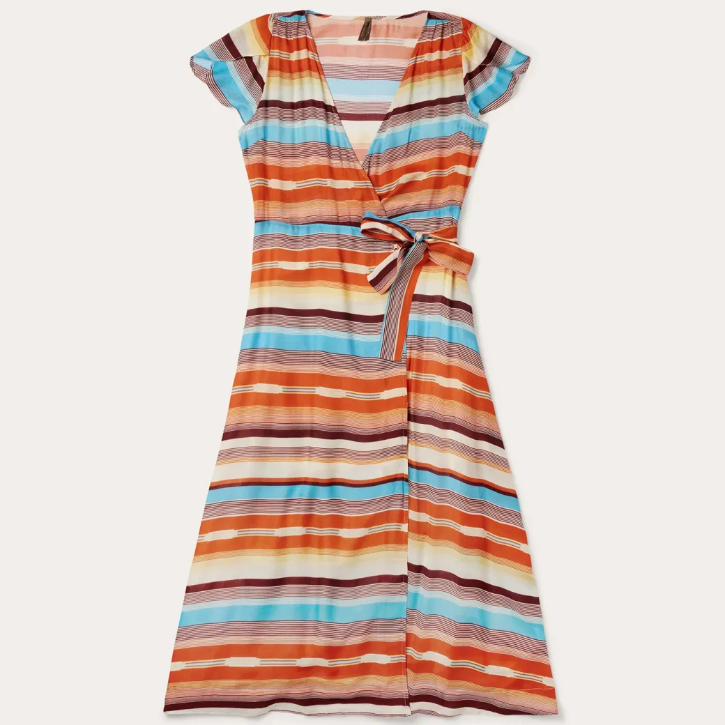 Sunset Serape Print Rayon Herringbone Wrap Front Dress