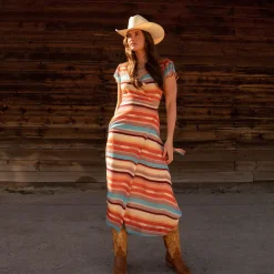 Sunset Serape Print Rayon Herringbone Wrap Front Dress
