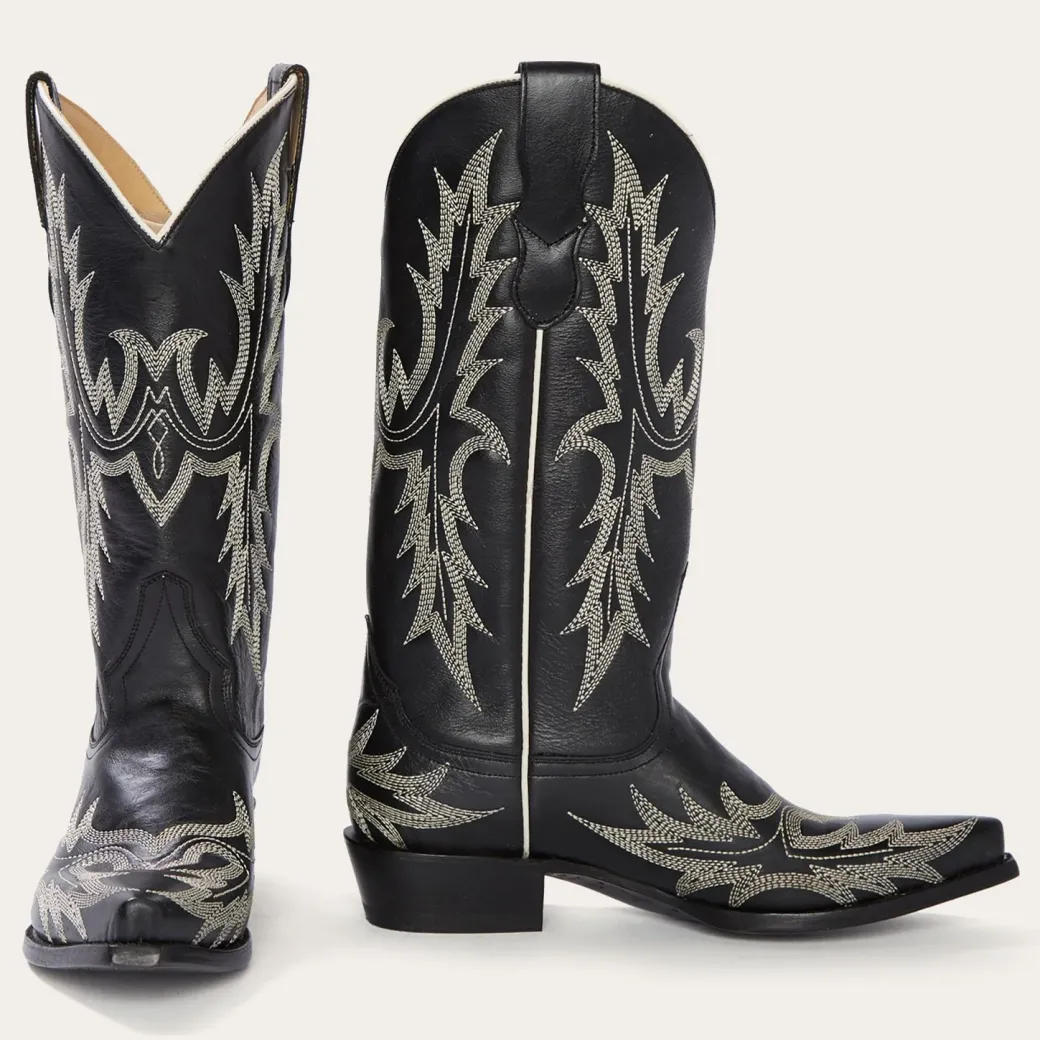 Tina Black White Flame Embroidered Cowboy Boot