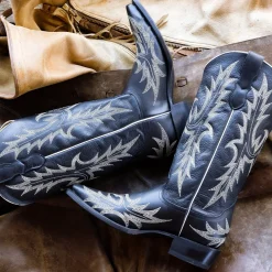 Tina Black White Flame Embroidered Cowboy Boot