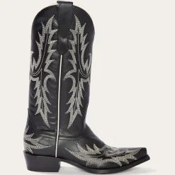 Tina Black White Flame Embroidered Cowboy Boot