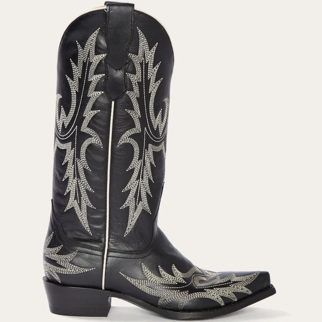 Tina Black White Flame Embroidered Cowboy Boot