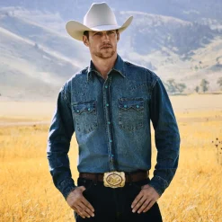 Turquoise Snap Western Denim Shirt